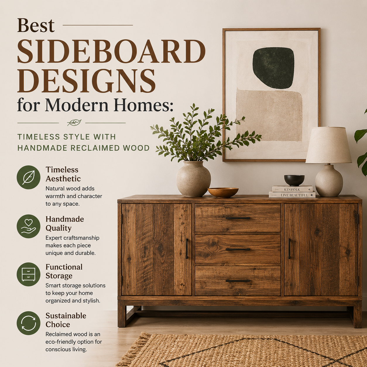 modern sideboard designs reclaimed wood furniture handmade solid wood sideboards sustainable furniture rustic modern sideboards mid-century modern furniture Scandinavian sideboards solid wood storage furniture eco-friendly home décor artisan furniture