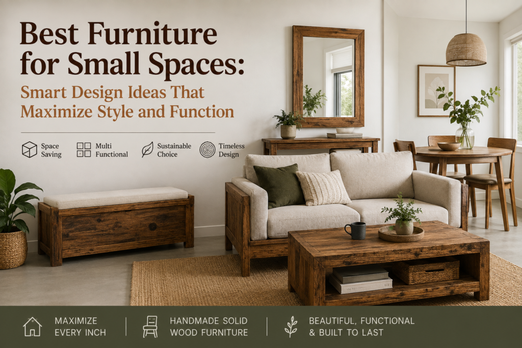 Best furniture for small spaces Small space furniture ideas Handmade wooden furniture Reclaimed wood furniture Space saving furniture Solid wood furniture Compact furniture ideas Sustainable furniture Small apartment furniture Smart furniture design