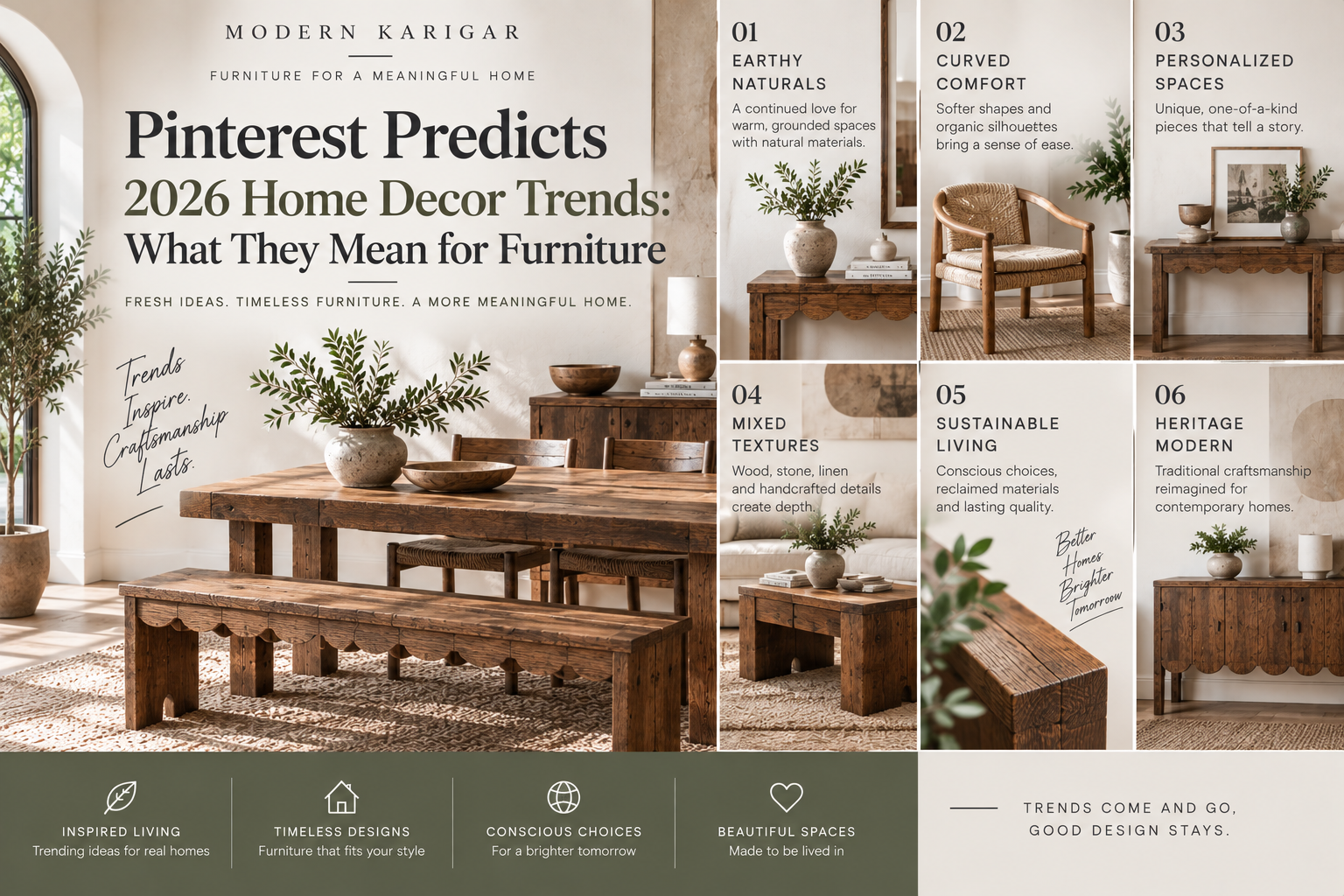 Pinterest 2026 home decor trends Pinterest predicts furniture trends 2026 furniture trends Afrohemian decor furniture reclaimed wood decor trends 2026 wood tone trends Neo Deco furniture ideas handmade furniture trends 2026 earthy home decor trends Pinterest interior design predictions