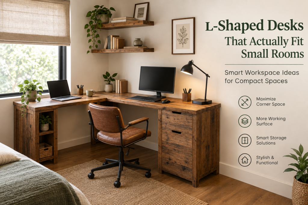 L-shaped desk for small room small space L-shaped desk solid wood L-shaped desk reclaimed wood desk corner desk for small office compact L-shaped desk handmade wood desk small home office desk ideas reclaimed teak desk L-shaped desk dimensions guide