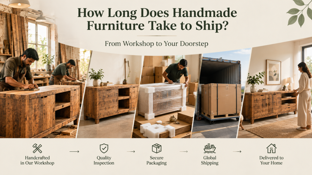 handmade furniture shipping time How long does custom furniture take reclaimed wood furniture shipping handmade furniture delivery time custom furniture production time international furniture shipping guide furniture shipping timeline handmade furniture wait time reclaimed teak furniture shipping custom wood furniture delivery