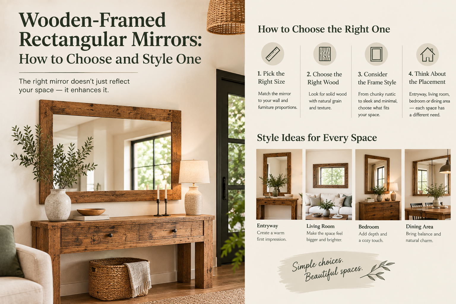 wooden framed mirror rectangular wood mirror reclaimed wood mirror solid wood frame wall mirror how to hang a wall mirror mirror size guide above console handmade wood mirror rustic wood-framed mirror entryway mirror ideas full-length wood-framed mirror