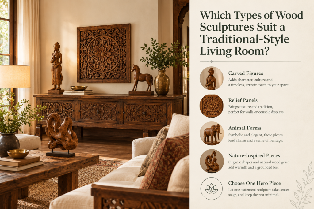 Which Types of Wood Sculptures Suit a Traditional-Style Living Room?