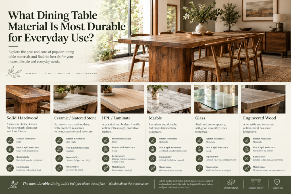 most durable dining table material solid wood vs glass dining table best material for dining table durable dining table for family reclaimed wood dining table dining table material comparison solid wood dining table durability scratch-resistant dining table long-lasting dining table material reclaimed teak dining table