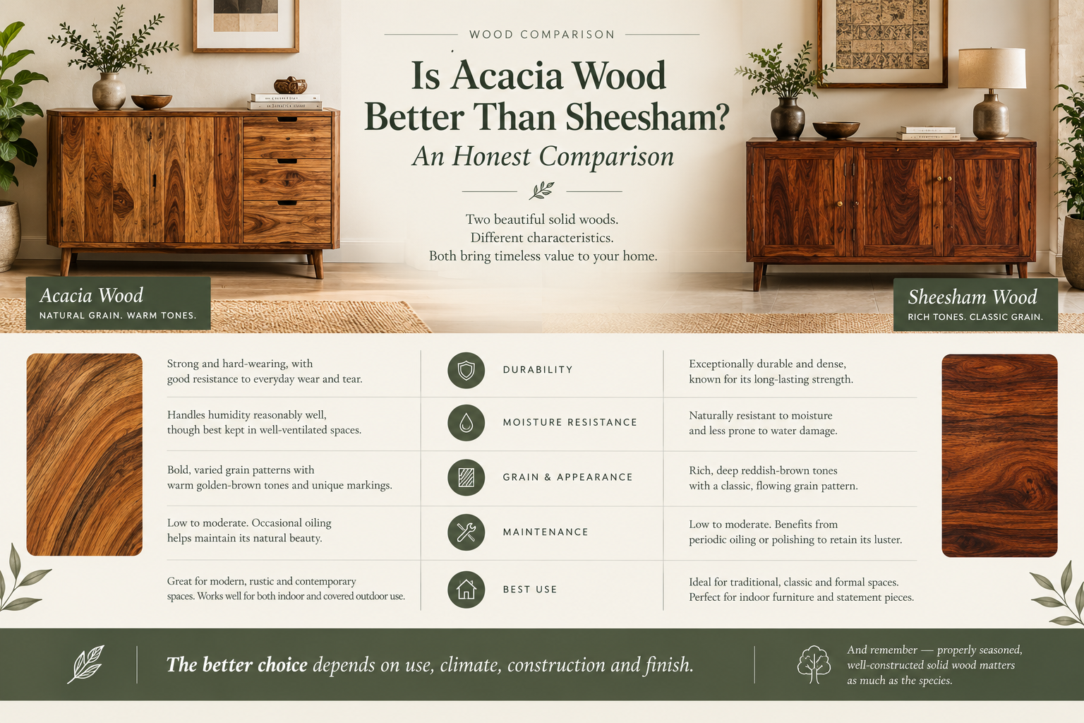acacia wood vs sheesham is acacia better than sheesham Sheesham wood furniture acacia wood furniture durability best hardwood for furniture acacia wood hardness Sheesham wood grain solid wood furniture comparison reclaimed acacia wood reclaimed sheesham wood