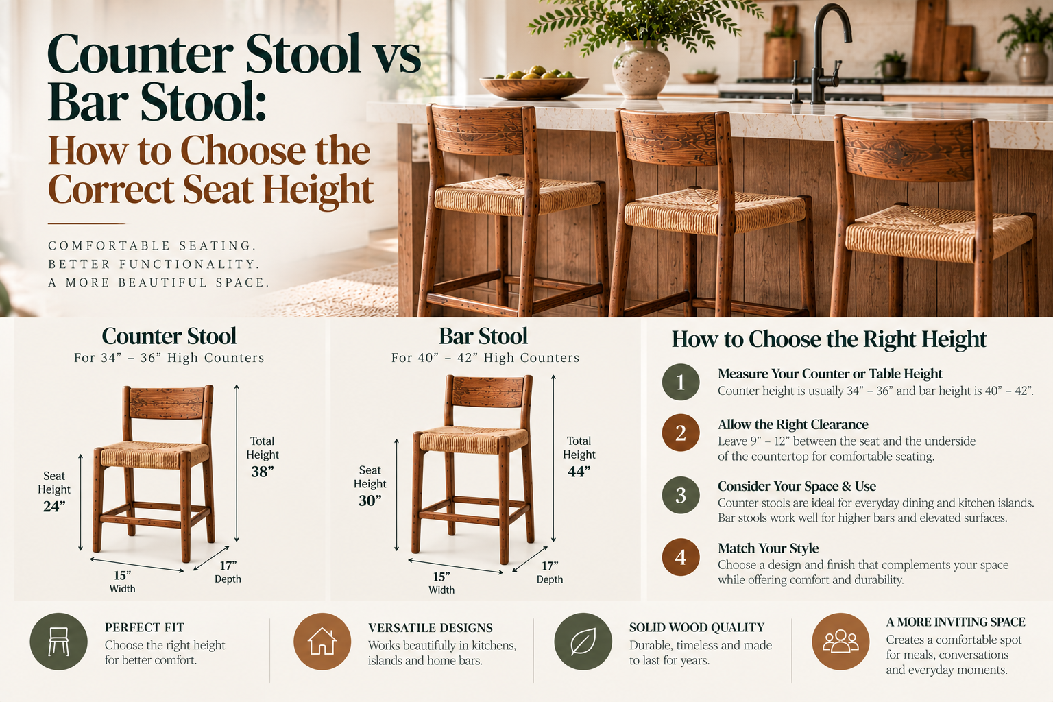 counter stool vs bar stool height What height bar stool for kitchen counter counter stool seat height guide How to measure stool height bar stool vs counter stool difference kitchen island stool height reclaimed wood bar stool height solid wood counter stool dimensions bar stool buying guide correct stool height for counter
