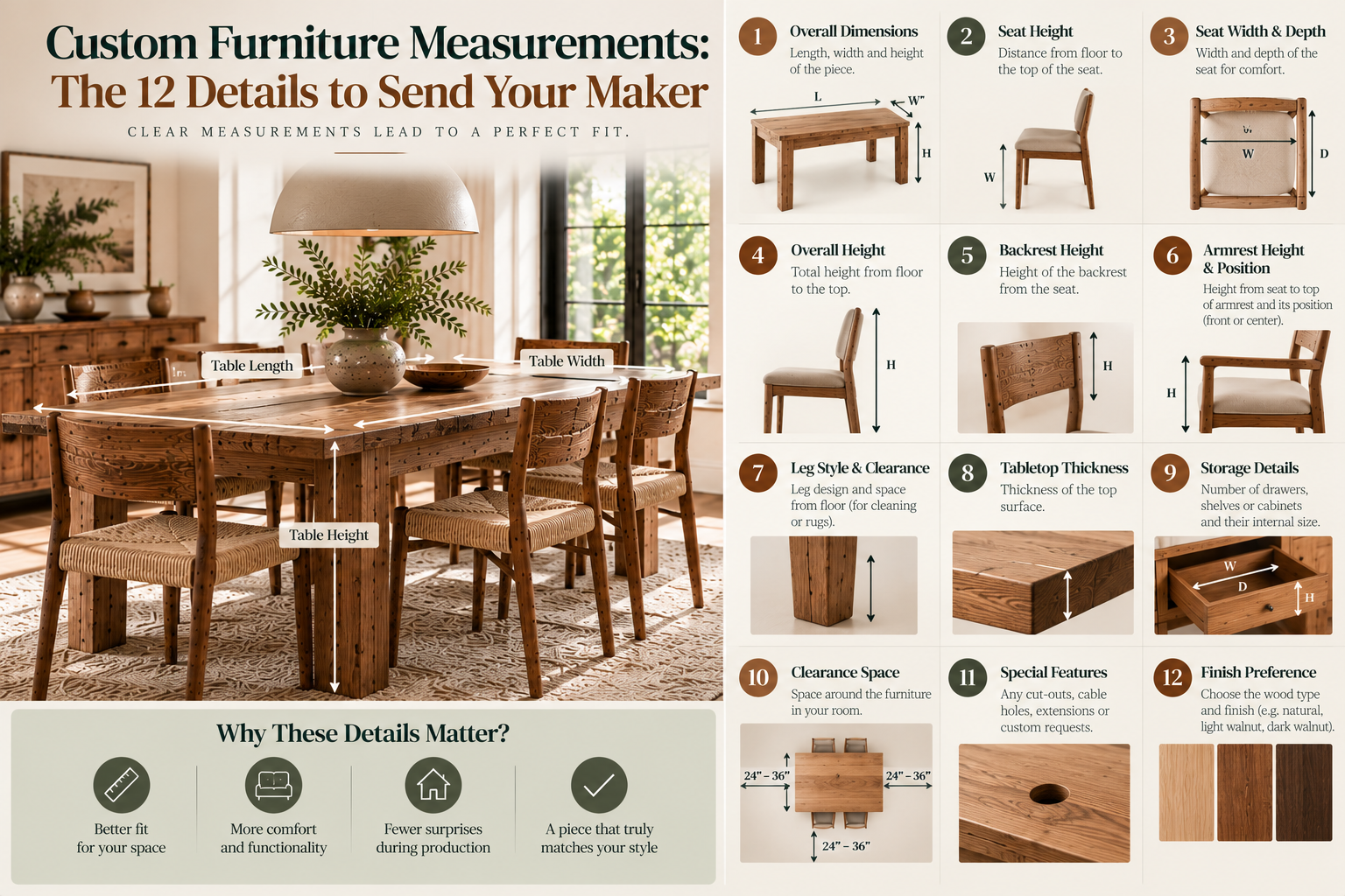 Custom Furniture Measurements: The 12 Details to Send Your Maker