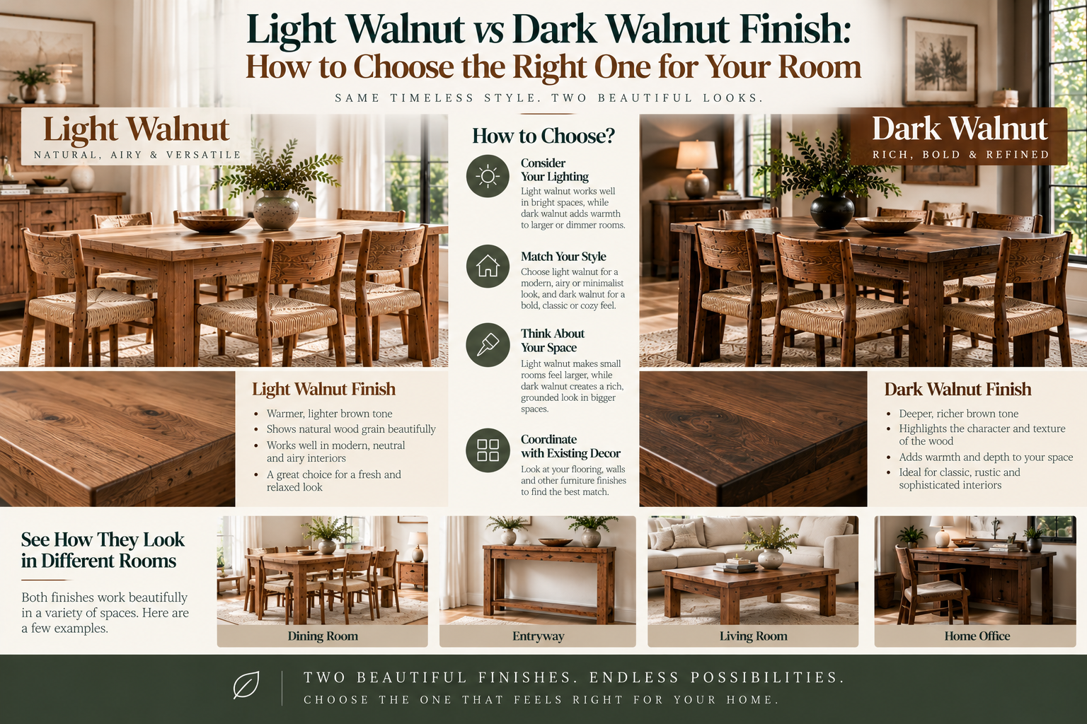 Light Walnut vs Dark Walnut Finish: How to Choose the Right One for Your Room