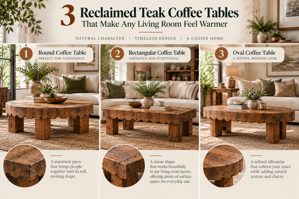 3 Reclaimed Teak Coffee Tables That Make Any Living Room Feel Warmer