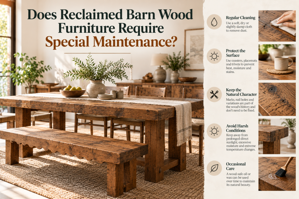 Does Reclaimed Barn Wood Furniture Require Special Maintenance?