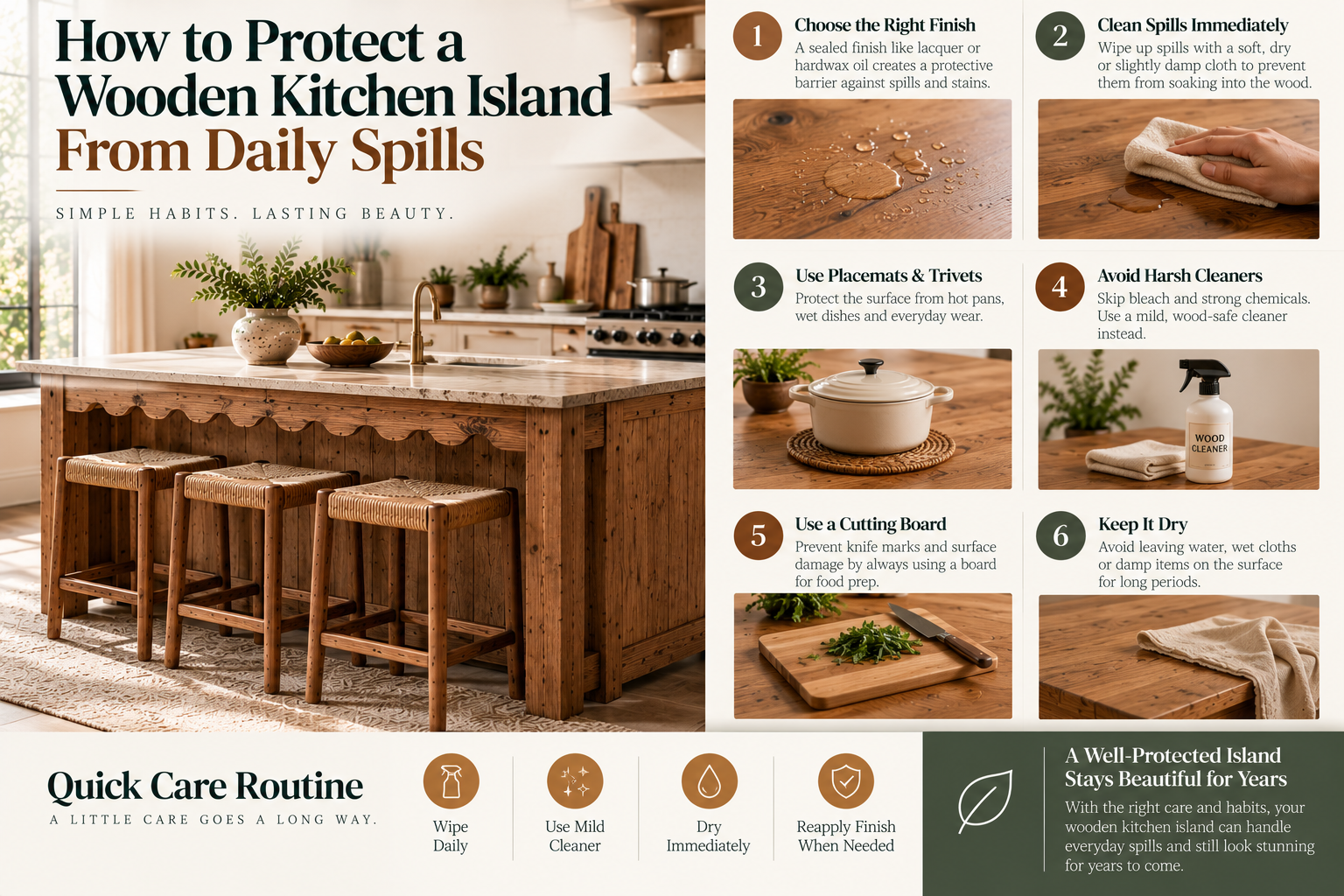How to Protect a Wooden Kitchen Island From Daily Spills